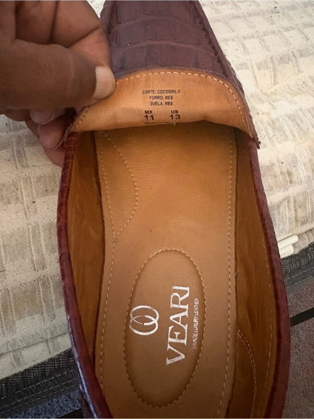 Burgundy Croc-Embossed Leather Slip-On Loafers